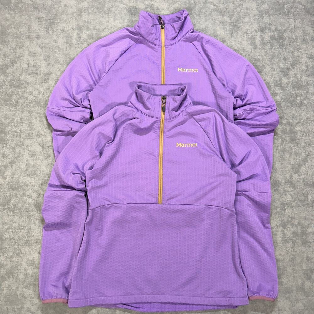 Marmot Leconte Fleece 1/2 Zip M12401 Womens L Purple Grid Fleece Lot of 2